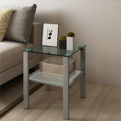 #ad 2 Layer Glass Tea Table Small Round Bedroom amp; Living Room Grey Side Table $98.93