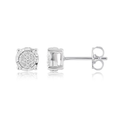 #ad 1 10 Cttw. Diamond Prong Set Sterling Silver Cluster Stud Earrings for Women $33.24