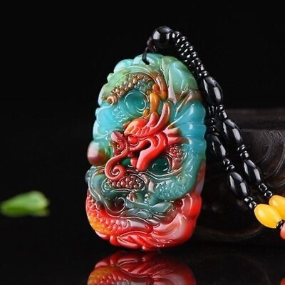2.08quot; Pendant Necklace Jewelry Carved Amulet Gift Natural Colour Jade Dragon $15.73