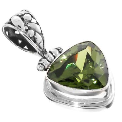 #ad 925 Sterling Silver Large 12mm Trillion Peridot Sterling Pendant 1quot; $29.95