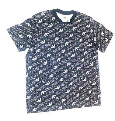 #ad Adidas Originals Mens Monogram Trefoil All Over Print Shirt Black Size Large $12.97