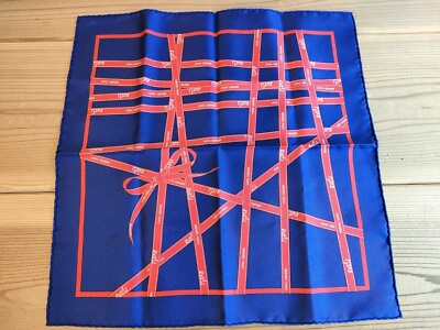 #ad Hermes Paris Carre 40 Silk 100% Scarf Handkerchief Bolduc Ribbon Navy Red $195.00