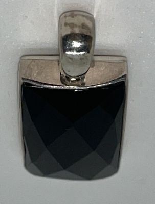 #ad 925 Sterling Silver Faceted Black Onyx Rectangular Pendant $44.09
