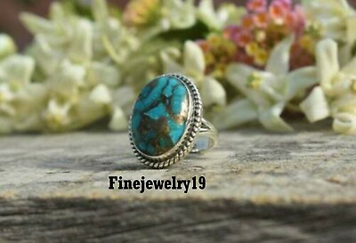 #ad Turquoise Ring Blue Copper 925 Sterling Silver Ring Handmade Ring Jewelry H914 $13.32
