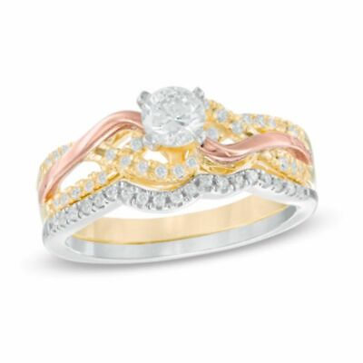 #ad 1 2 Ct Natural Diamond Twist Bridal Ring Set Round Cut in 10K Tri Tone Gold $1458.47
