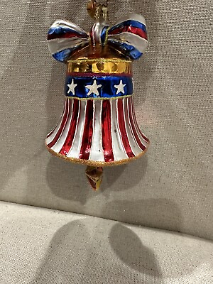 #ad Radko Patriotic American Flag Bell With Dangle Star Christmas Ornament USA $65.00