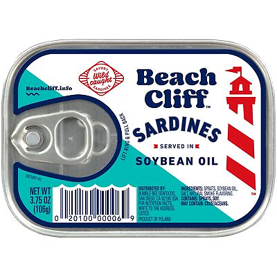 #ad Beach Cliff Wild Caught Sardines in Soybean Oil 3.75 oz Can Pack of 12 14g $17.08