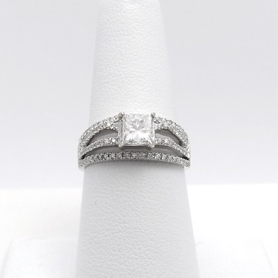 #ad 14k Gold 1ctw Princess Cut Diamond Pave Round Engagement Ring sz7 New $1420.25