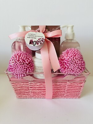 Home Spa Gift Baskets For Women Bath and Body Spa Set in Cherry Blossom $33.00