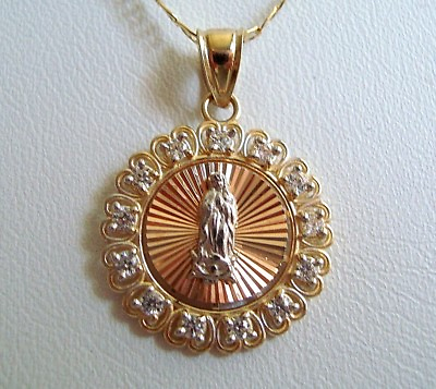 #ad 14K SOLID GOLD OUR LADY OF GUADALUPE 18mm PENDANT 20quot; NECKLACE 4.4gr $351.99