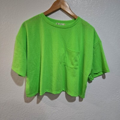 #ad Heart amp; Hips Large Neon Lime Green Mesh Cropped Short Sleeve Shirt 80s Style $12.00
