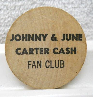 #ad JOHNNY amp; JUNE CARTER CASH FAN CLUB 1970#x27;s Wooden Nickel 2 1 2quot; Souvenir Token $124.95