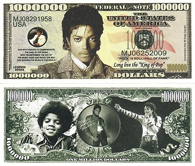 #ad Michael Jackson Million Dollar Bill Play Funny Money Novelty Note FREE SLEEVE $1.78
