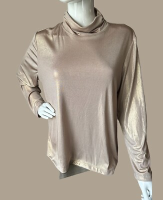 #ad Women’s Travelers by Chicos Mock Neck Liquid Shimmer Gold Sweater No Size Tag $15.00