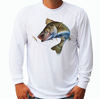 #ad Walleye Bait Fishing Long Sleeve UPF 30 T Shirt Beach Boat Sport UV Protection $22.99