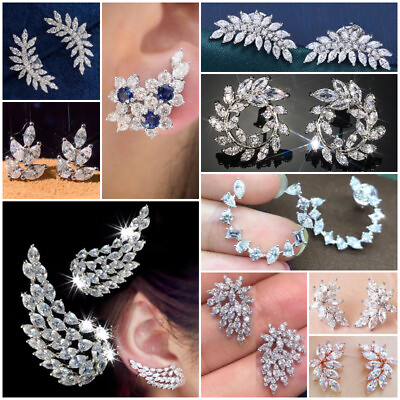 #ad 925 Silver FilledGold Stud Earring Women Fashion Cubic Zircon Party Jewelry C $4.49