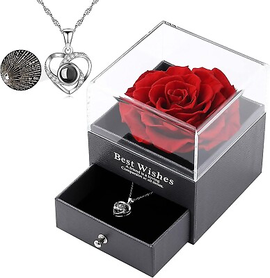 #ad Preserved Red Rose with I Love You Necklace in 100 Languages Gift Set Silver $13.88