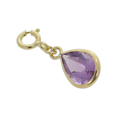 #ad Large 9ct Gold amp; Amethyst CZ Teardrop Clip on Charm 375 Charms Crystal GBP 45.00