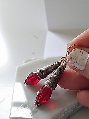 #ad Red Teardrop Crystal Copper Earrings Ladies Dangle Fashion Earrings $13.49