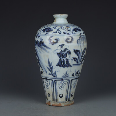 #ad 11quot;China manual porcelain Yuan Dynasty Blue white Story character pattern bottle $319.20