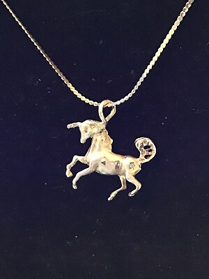 #ad Genuine .925 Sterling Silver Unicorn Pendant On 24” .925 St. Silver Chain $29.99