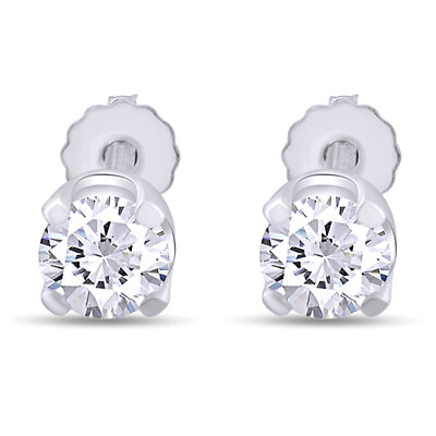 #ad 3 4 Ct Solitaire Stud Earrings Round Cut Simulated Diamond Sterling silver 925 $35.99