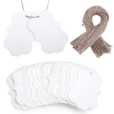 #ad 300PCS White Paper Tags Gift Tags with String Price Tags Scalloped Hang Tags $10.11