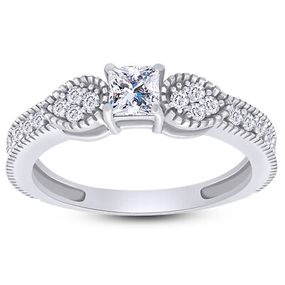#ad 1 2ct Round amp; Princess Diamond Vintage Engagement Ring 10K White Gold $761.99