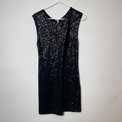 #ad Guess Womens Sequin Sleeveless Sequined Mini Dress Black M Lined Keyhole Party $35.00