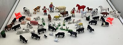 #ad Micro Mini Miniature Farm Animals Lot 50 Sheep Cows Pigs Chickens Mixed Lot $18.50