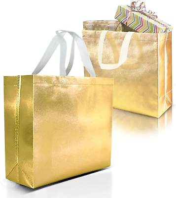#ad Gold Gift Bags Large Size – Set of 15 Reusable Gold Gift Bags with White Handles $29.99