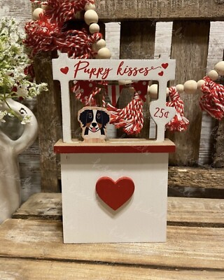 #ad Puppy Kisses Wood Kissing Booth Valentine#x27;s Tabletop Decor 6quot; NEW $6.99