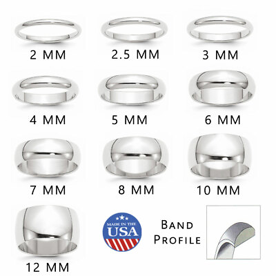 #ad 14k White Gold Half Round Wedding Band Ring $116.99