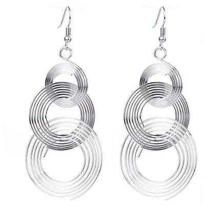 #ad Elegant 925 Sterling Silver New Fashion Big Round Dangle Drop 3quot; Hook Earrings $15.74