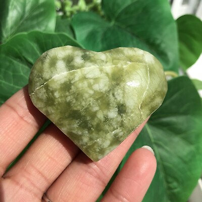 #ad Serpentine Heart Pretty Crystal Polished Carving Healing Green Chakra 74g GBP 15.52