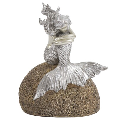 #ad Contemplative Mermaid on a Rock Sculpture Figurine Tabletop Centerpiece 10 Inch $107.50