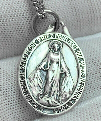 #ad French Miraculous Catholic Medal hearts Mary Marie sans péché Sterling Silver * $28.99