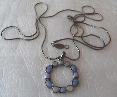 #ad Shades of Blue on Open Silver Tone Ring Pendant #jewelry #necklace #fashion $6.52