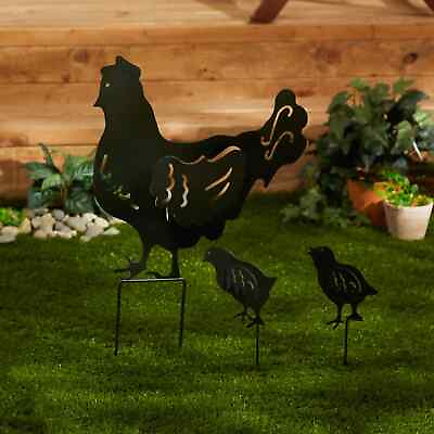 #ad Charming Black Iron Chicken Family Garden Decorative Soil Stake $44.65