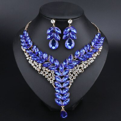 Women Fashion 18K Gold Plated Crystal Wedding Party Necklace Earring Jewelry Set $12.99