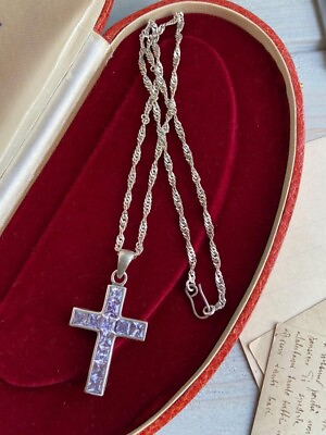 #ad Sterling Silver Vintage 925 Women#x27;s Cross Italy Jewelry Necklace Pendant Marked $128.24