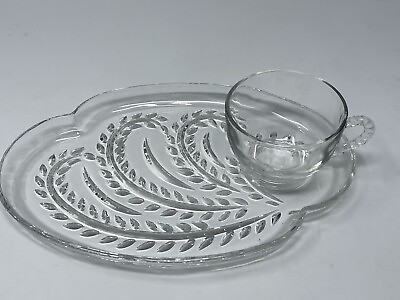 #ad Mid Century #x27;Hospitality#x27; Set of 12 Federal Glass Plates amp; Cups Snack Set $95.94