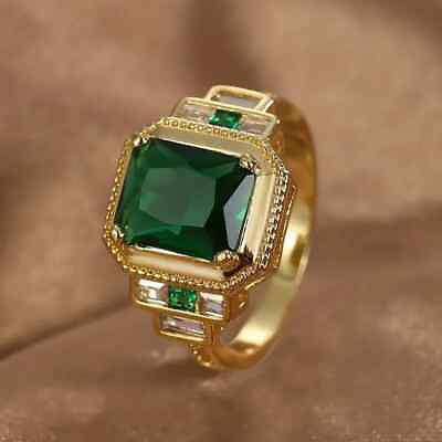 #ad 5.8ct Green Emerald amp; White Diamond 18K Yellow Gold Over Engagement Luxury Ring $144.99