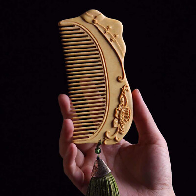 #ad 130*65*13mm Chinese Cheongsam Pattern Hand Carving Boxwood Crafts Gift Comb $16.99