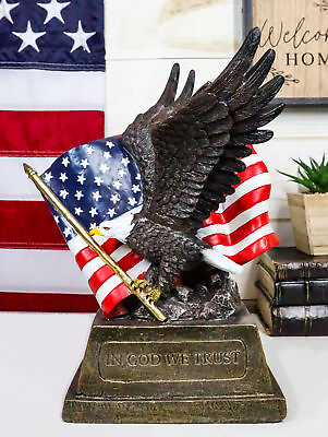 #ad Patriotic Pride And Honor Bald Eagle Clutching American Flag Statue 10.75quot; Tall $43.95