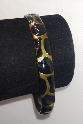 #ad Vintage Black Enamel Textured 3quot; Wide Brass Fashion Bangle Bracelet 8.5 Inches $14.00