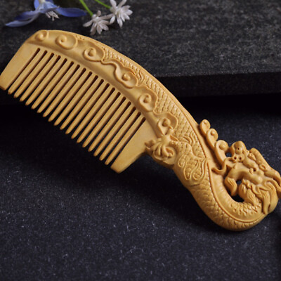 #ad 150*50*13mm Tamron Dragon Pattern Hand Carving Boxwood Crafts Gift Comb $16.99