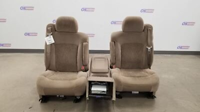 #ad 02 CHEVY SILVERADO 1500 POWER FRONT SEAT SET WITH CENTER CONSOLE TAN CLOTH $637.50
