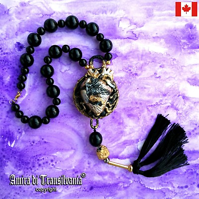 #ad #ad jewelry woman fashion necklace pendant victorian style black heart vintage rare C $348.00