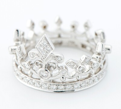 #ad Garrard Crown Motif 18k White Gold Diamond Full Eternity Ring Excellent $3000.00